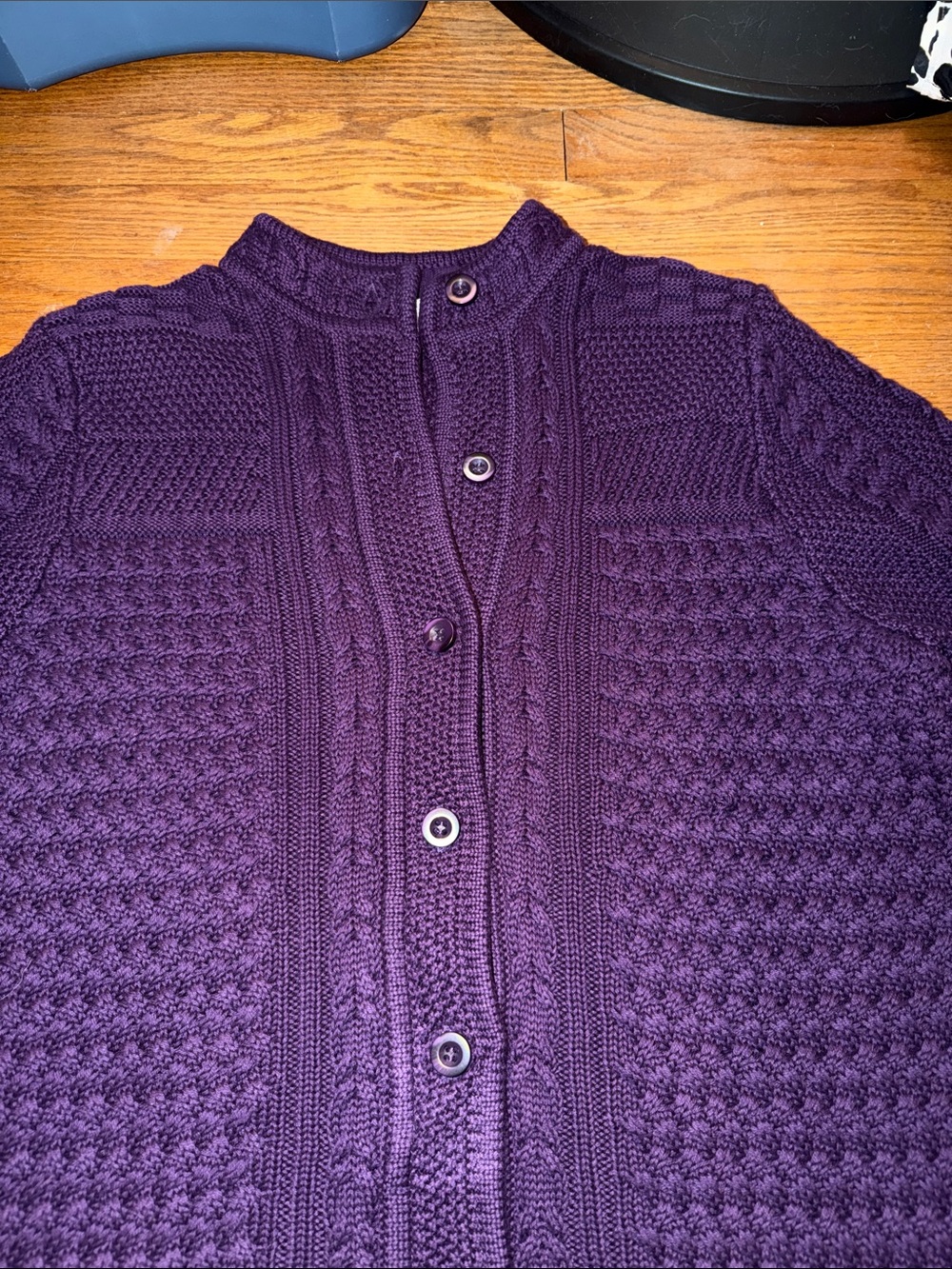 L.L. Bean Deep Purple Cable-Knit Button Cardigan - Picture 2 of 9